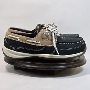 Rockport Works Shoes Womens Size 7M Black Tan Leather Boat Slip On Casual RK670